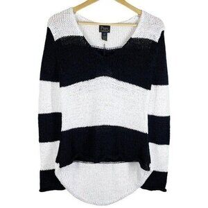 Pure Handknit Wide Stripe Open Knit Coastal Sweater Size S/M Black White